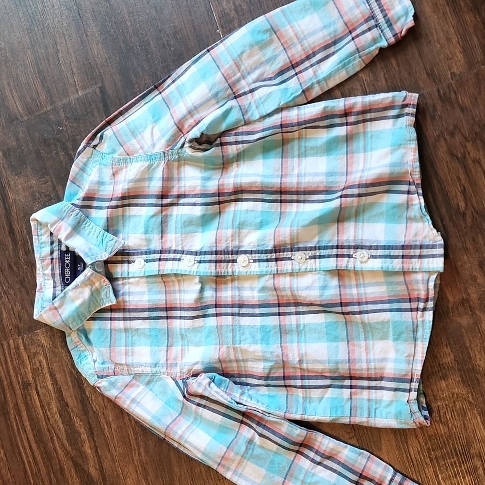 Boys Blue and Coral long sleeve button up